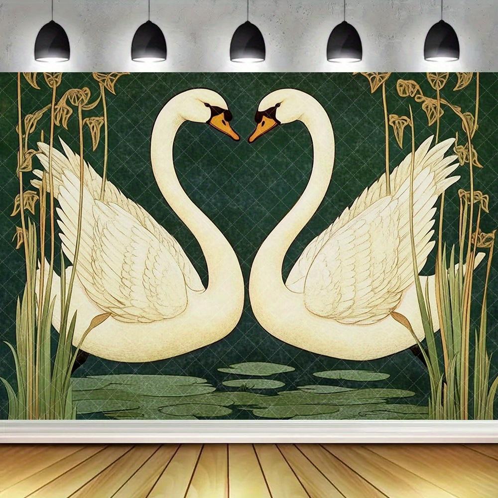 1pc Romantic Swan Pattern Tapestry, European Classic Style Bohemian Home Decor for Living Room or Bedroom, Holiday Gift with Free Installation Kit