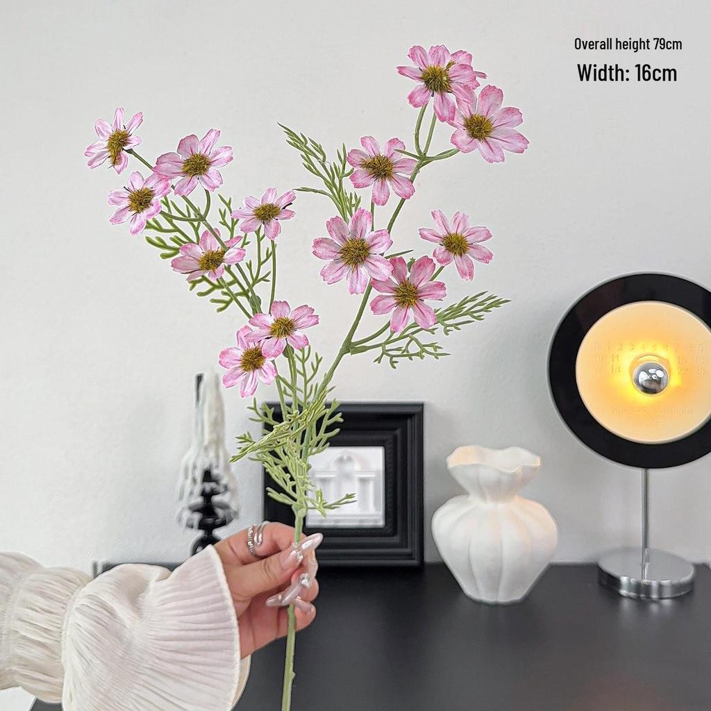High-Grade Artificial 2-Branch Long Stem Flocked Small Daisy Bouquet for Home Dining Table Decor
