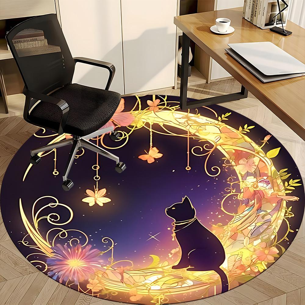 1pc Whimsical Moonlit Garden Office Round Area Rug, Mat Suitable ForOffice, Under Office Chairs Bedroom Living Room Home Decor, Room Deco