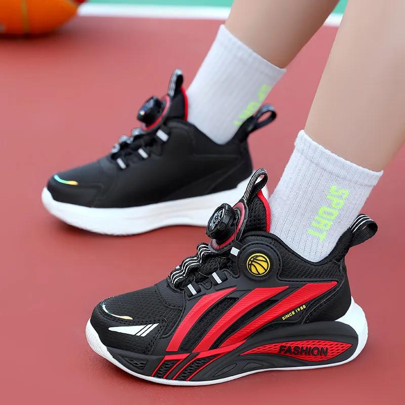 Mode Roterende Spænde Børne Sneakers Komfort Skridsikre Løbesko Børn Udendørs Træning Basketballsko Dreng sko barn