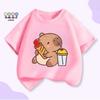 Unisex Kids’ Cute Capybara Milk Tea Cartoon T-Shirt - Loose Summer Casual Short Sleeve Top
