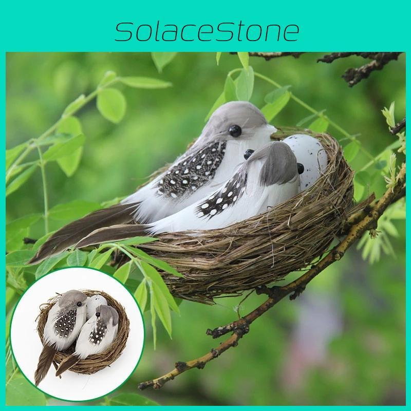 Realistic Set 1 Feathered Birds With Nest Birds Egg Artificial Garden Decor Tree