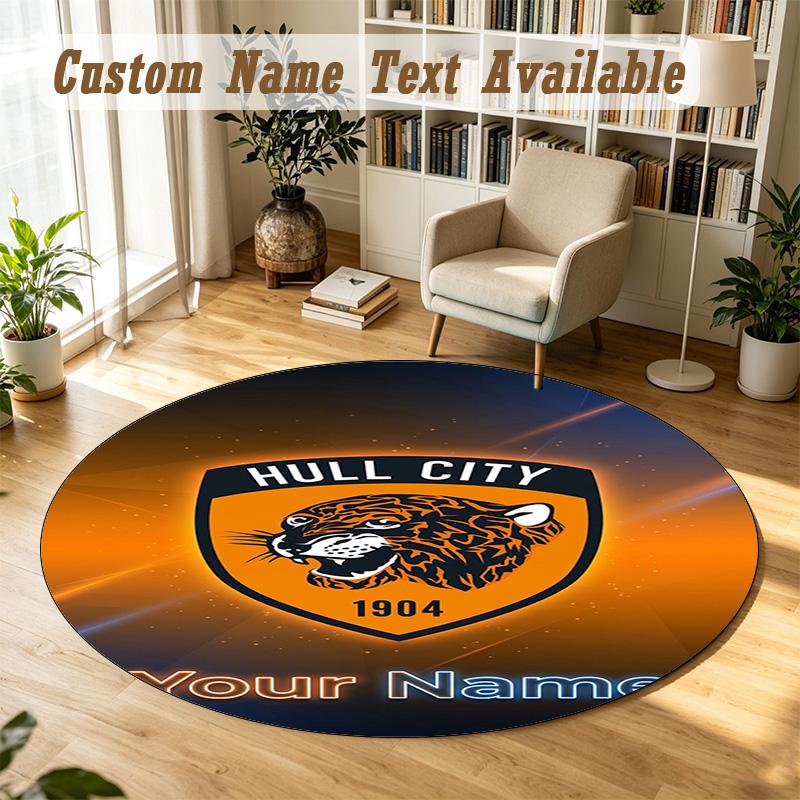 Round Rug Custom NameHull City Pattern Non Slip Carpet Home Floor Decor