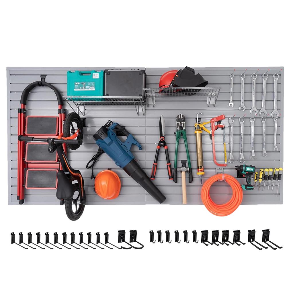 4x8 Ft PVC Slatwall Panel Kit 32 Sq Ft 26 Hooks Heavy Duty Storage for Home Garage Retail Guitar Shop Office Craft Room Display
