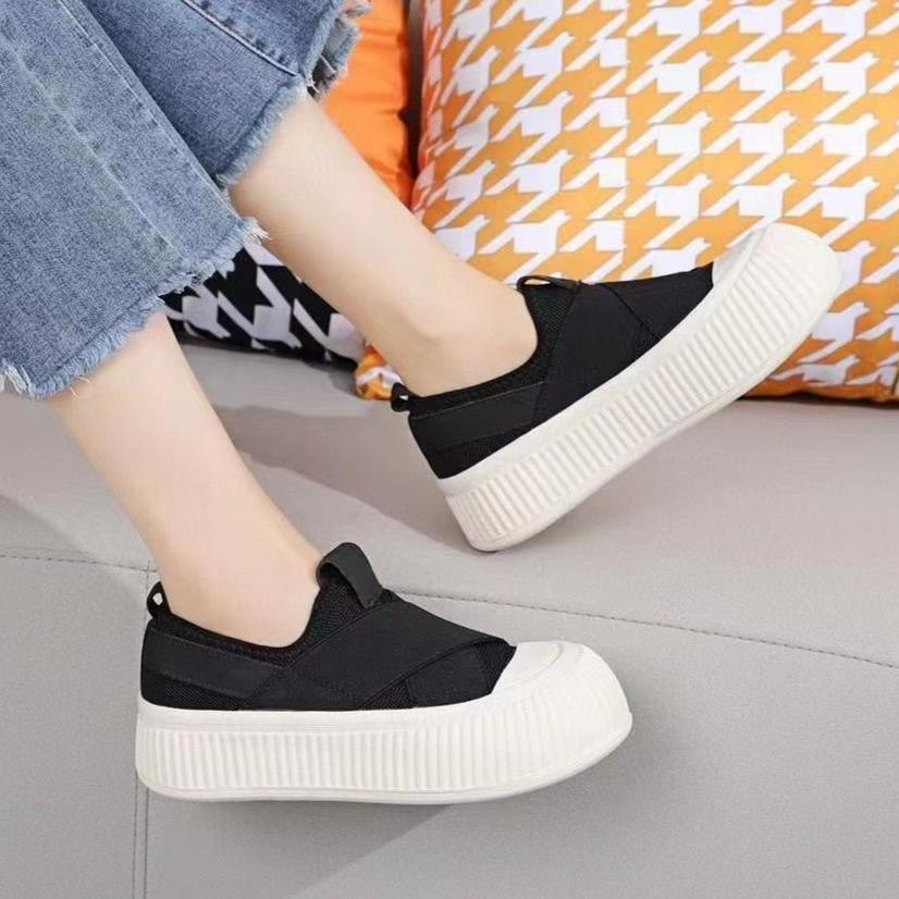 Women's Summer Breathable Mesh Canvas Shoes with White Shoes, One-step Thick-soled Versatile Sneakers