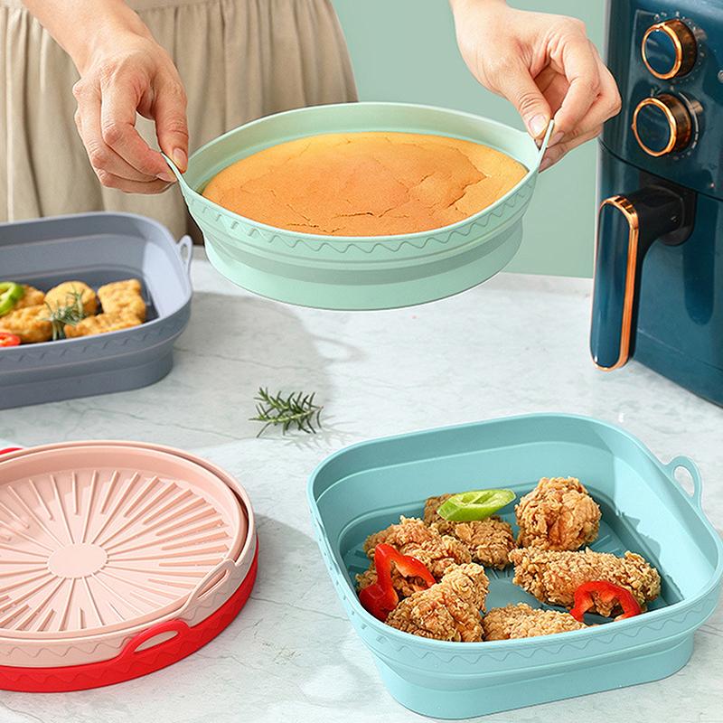 Air Fryer Silicone Basket Pot Square Foldable Airfryer Oven Baking Tray Mold Liner Reusable Oil-Free Kitchen Cooking Accessories
