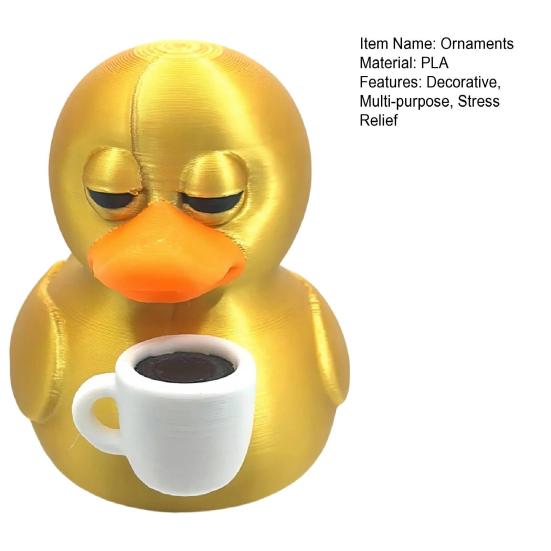 3D-gedruckte Kaffee-Ente Sammlerfigur, Detaillierte Goldente mit Kaffeetasse Schreibtischdekoration für Kollegen und Freunde