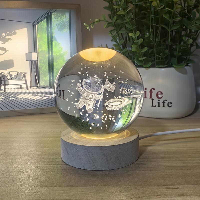 Astronaut Crystal Ball Night Light with Rotating Galaxy Carving