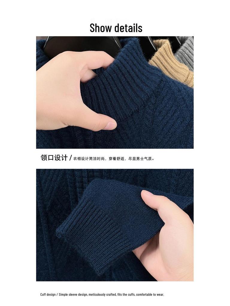 2025 Men's Autumn/Winter Thick Base Layer Sweater - Casual, Warm Knitwear, Long Sleeve for Dads.