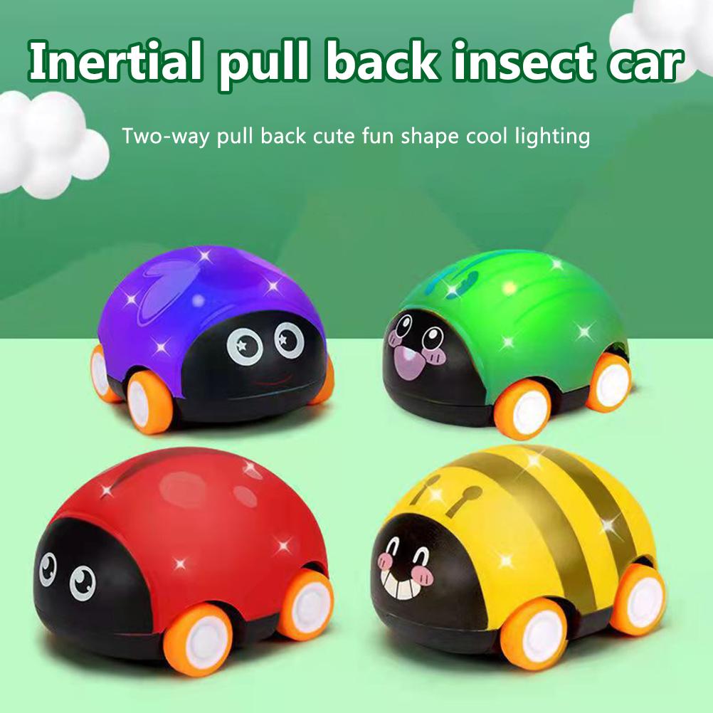 Tegneserie Insekt Friksjon Treghetsleketøybil for Barn Dobbeltsidige Trekk-tilbake-biler Leker med Lys Tidlig