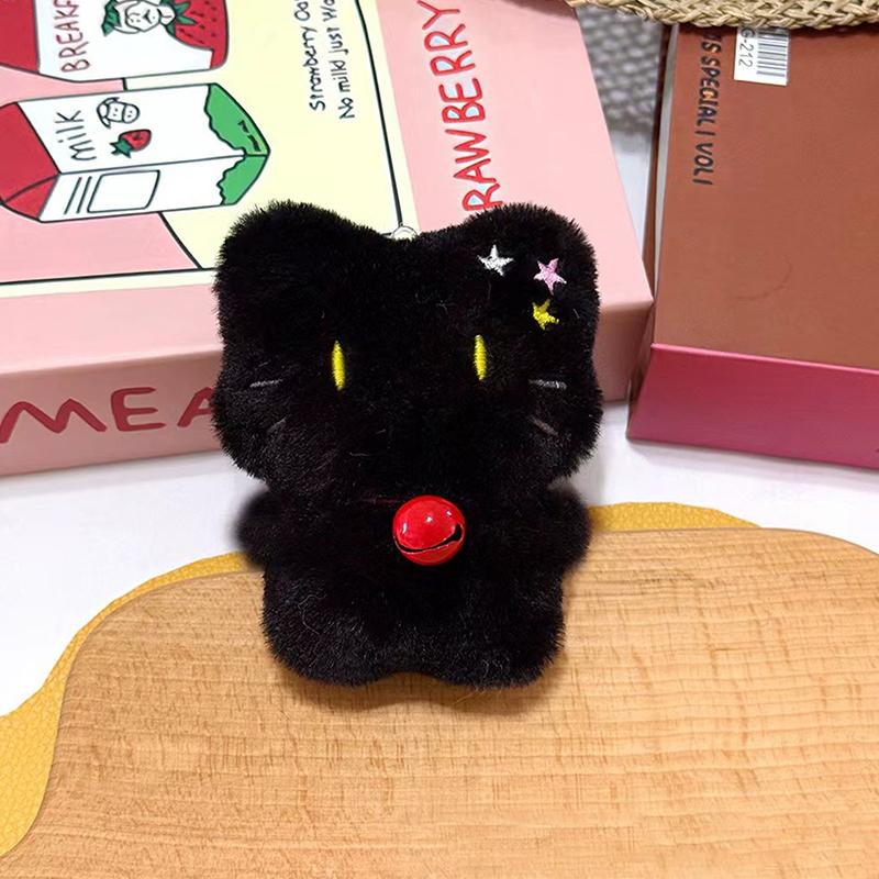 Cool Plush Black Cat Doll Toy Keychain Bag Pendant Charms Car Keyring Accessories For Women Couples Kawaii Gift