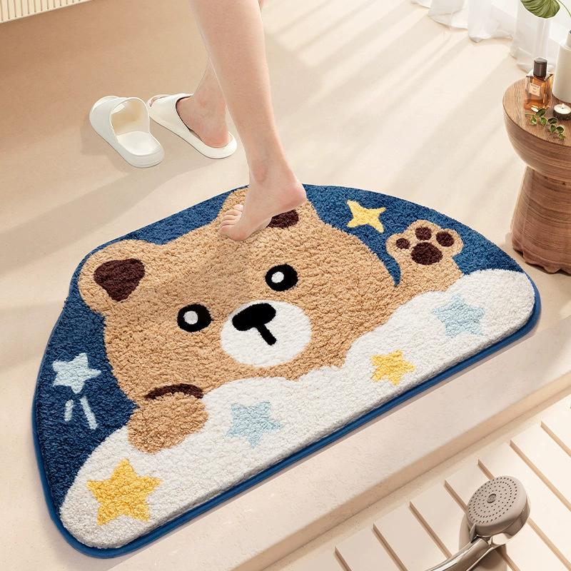 Cartoon Semi-Circular Bath Mats | Thickened Plush Non-Slip Bathroom Rug | Quick-Dry Super Absorbent Foot Mat for Bathroom Decor