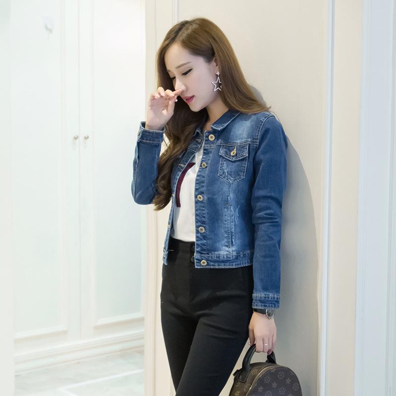Spring Korean Style Denim Jacket Women's Fashion Slim Short Coat  Long Sleeve Outerwear Denim Jacket Women