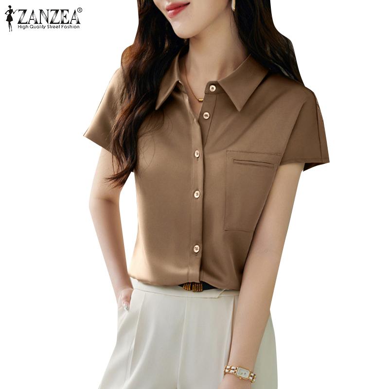 

ZANZEA Женская летняя повседневная блузка с отложным воротником и короткими рукавами