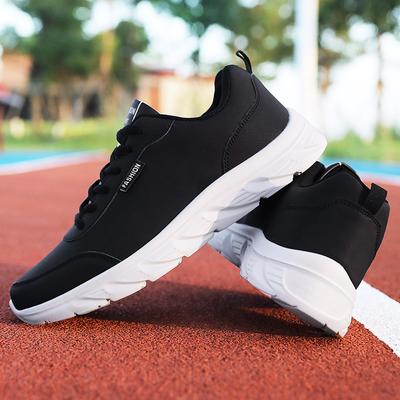 Sneakers Impermeabili da Uomo con Superficie in Pelle Scarpe da Corsa Autunno Primavera Antiscivolo Scarpe Nere