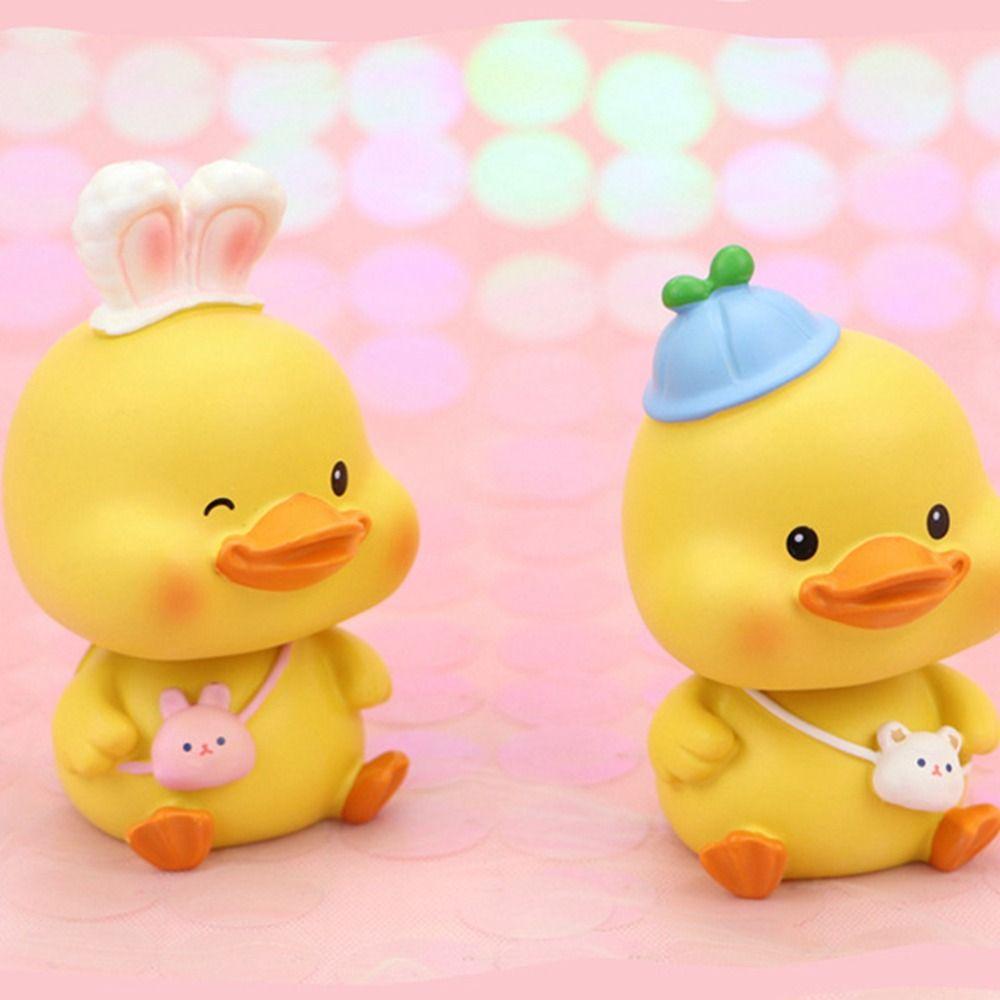 Kawaii Shake Resin Duck Figurine Exquisite lucky Duckling Doll Toy  Living Room