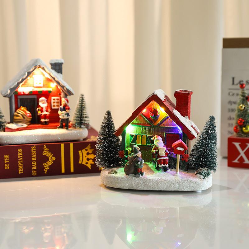 Christmas Glowing Resin House Ornament - Home Scene Decoration and Small Gift