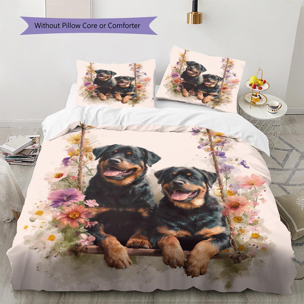 Pink Rottweiler Pattern Bedding Home Decoration Birthday Gift (1 * duvet cover + 2 * pillowcase, without core)