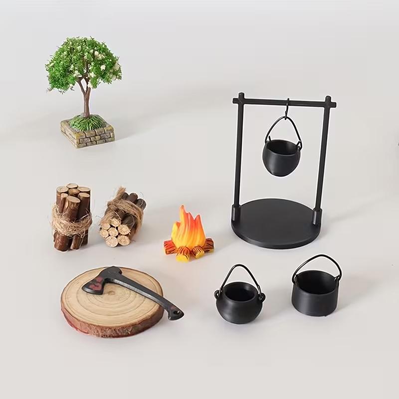 Miniature Campfire And Teapot, Modern Fantasy-Themed Miniature Sculpture Decorations, Home And Kitchen Diy Craft Accessories