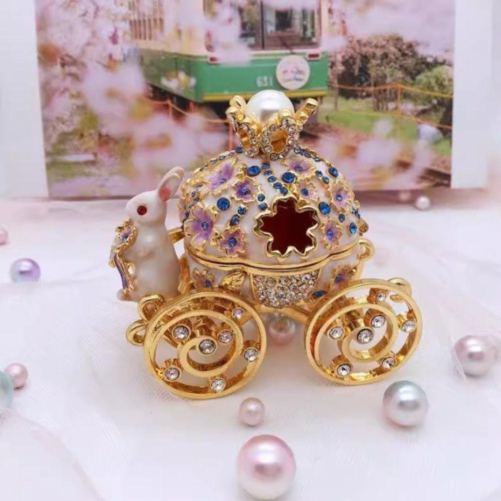 Mini Size Crown Ring Holder Bunny Pumpkin Carriage Metal Enamel Jewelry Box Bracelet Storage