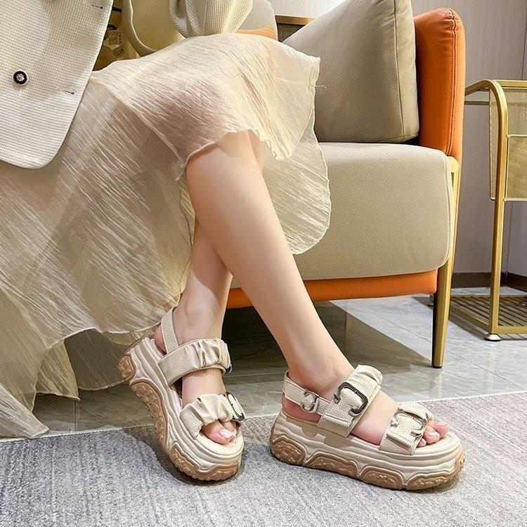 Internet Celebrity Fashion Roman Sandals Women 2024 Summer New with Skirt Versatile Thick Sole Heel Sandals Women Tide