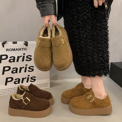 Leather Thick-soled Velvet Women's Warm Snow Boots, Winter New One-pedal Cotton Shoes