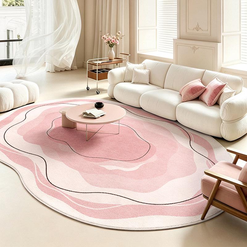 Cream Style Carpets for Living Room Light Luxury Bedroom Decor Carpet Pink Artistic Bedside Rug Irregular Shape Home Floor Mat