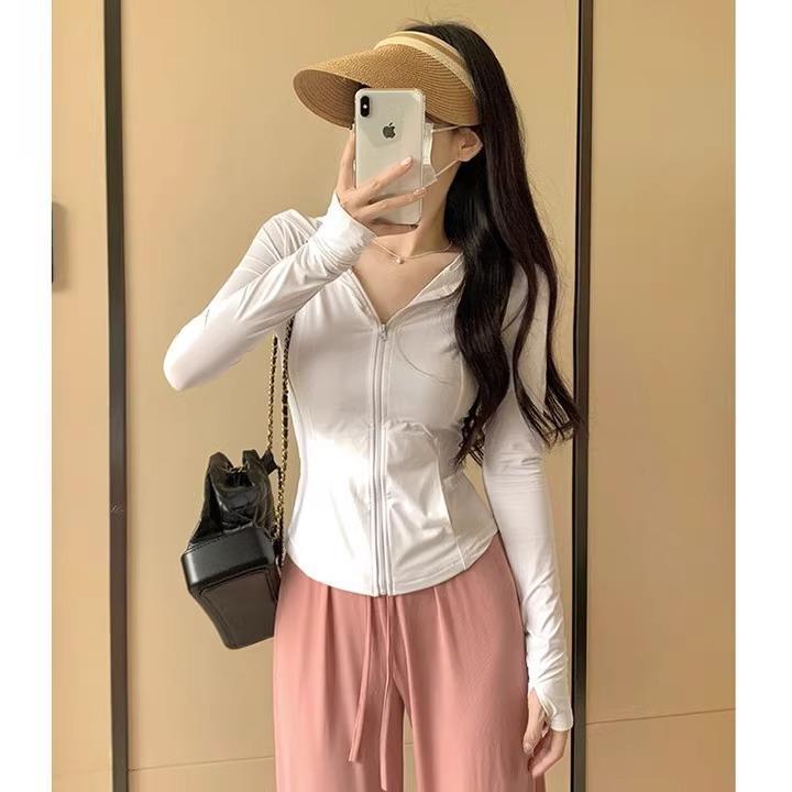 Pink ice silk sunscreen clothes women's summer slim-fit yoga clothes jacket tight top 2026 new suit cardigan