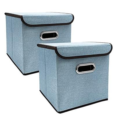 2 Pezzi Contenitori Pieghevoli con Coperchio 25*25cm Cestini Portaoggetti in Tessuto di Lino Lavabili Scatola Decorativa
