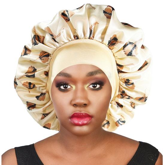 Hair Cap Silk Satin Bonnet Extra Large Sleeping Satin Bonnet Comfortable Flower Print Elastic Band High Density Women Braids Curly Night Hat