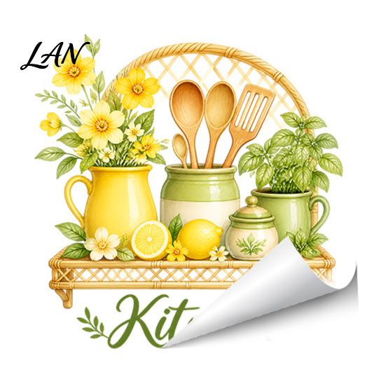 Adesivi Murali in PVC, Adesivi per Cucina ad Acquerello, Pianta Verde Limone Teiera Auto?Adesivi Decorativi, Paraspruzzi Impermeabili Adesivi Decorativi per Fornelli per