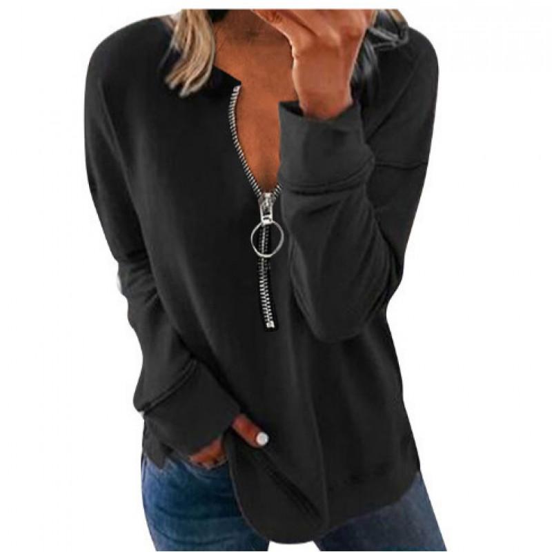 Womens Trendy Abstract Print Half-Zip Long Sleeve Hooded Sweatshirt Streetwear