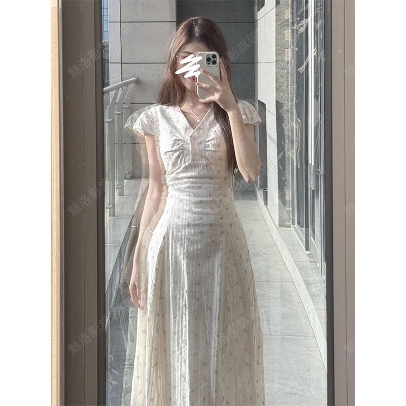 Gentle medium and long dress temperament floral dress summer new simple light luxury skirt