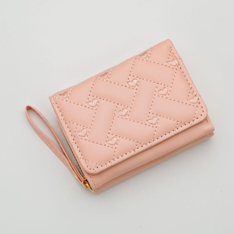 New love embroidered change bag women's short three-fold bag solid color simple multi-card small wallet