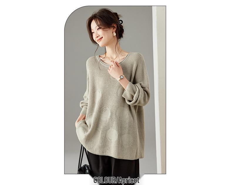 2025 Autumn/Winter Women's Plus Size Round Neck Loose Sweater: Stylish & Cozy Long Sleeve Knitwear