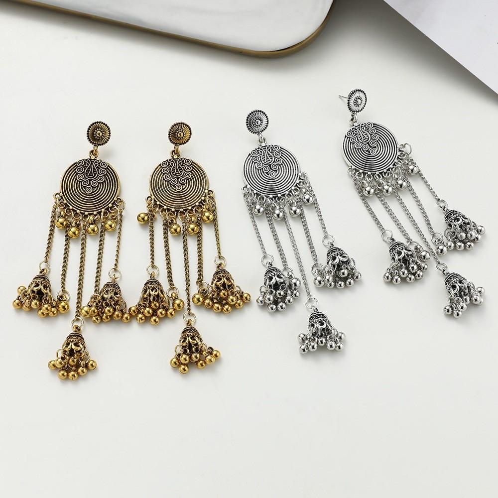 Ethnic Long Bohemian Dangle Earrings With Alloy Floral Design Women For
