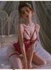 Man Yan Sensual Lace Crotchless Bodysuit with Bowknot - Women's Sexy See-through Cutout Lingerie