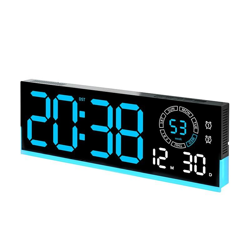 Huayang 5537 Multifunction LED Digital Wall Clock with RGB Ambient Light Temperature Date Week Display Dual Alarm Timer