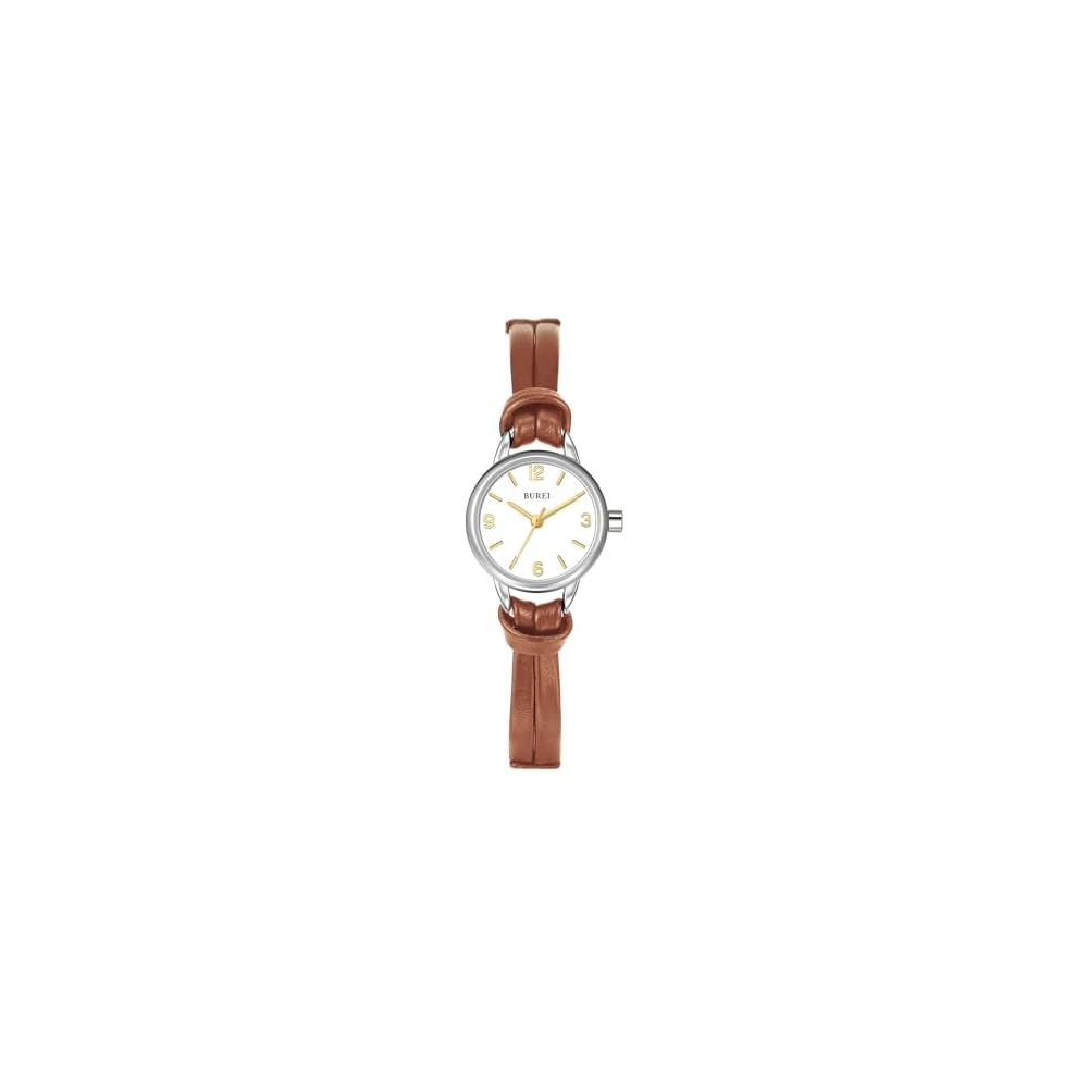 BUREI Women s Analog Quartz Watch Waterproof Leather Strap Simple Lightweight Silver Brown