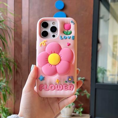 Mignon Support Floral 3D Coque Souple en Silicone Support Support Fleur pour iPhone 16 15 14 13 12 11 Pro Max 7 8 Plus X XS Max XR