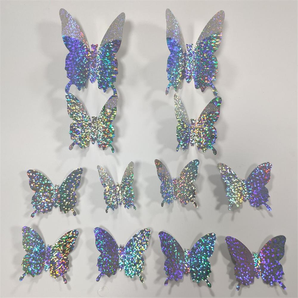 12Pcs Butterfly Stickers 3D Flash Color Wall Stickers for Home Decor Gold Silver Red Blue Stickers for Tile Window Diy Wall Art