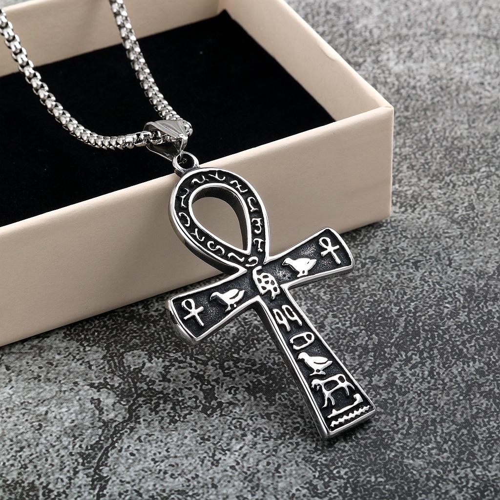 Retro Unisex Stainless Steel Ankh Cross Pendant Necklace Street Style Jewelry