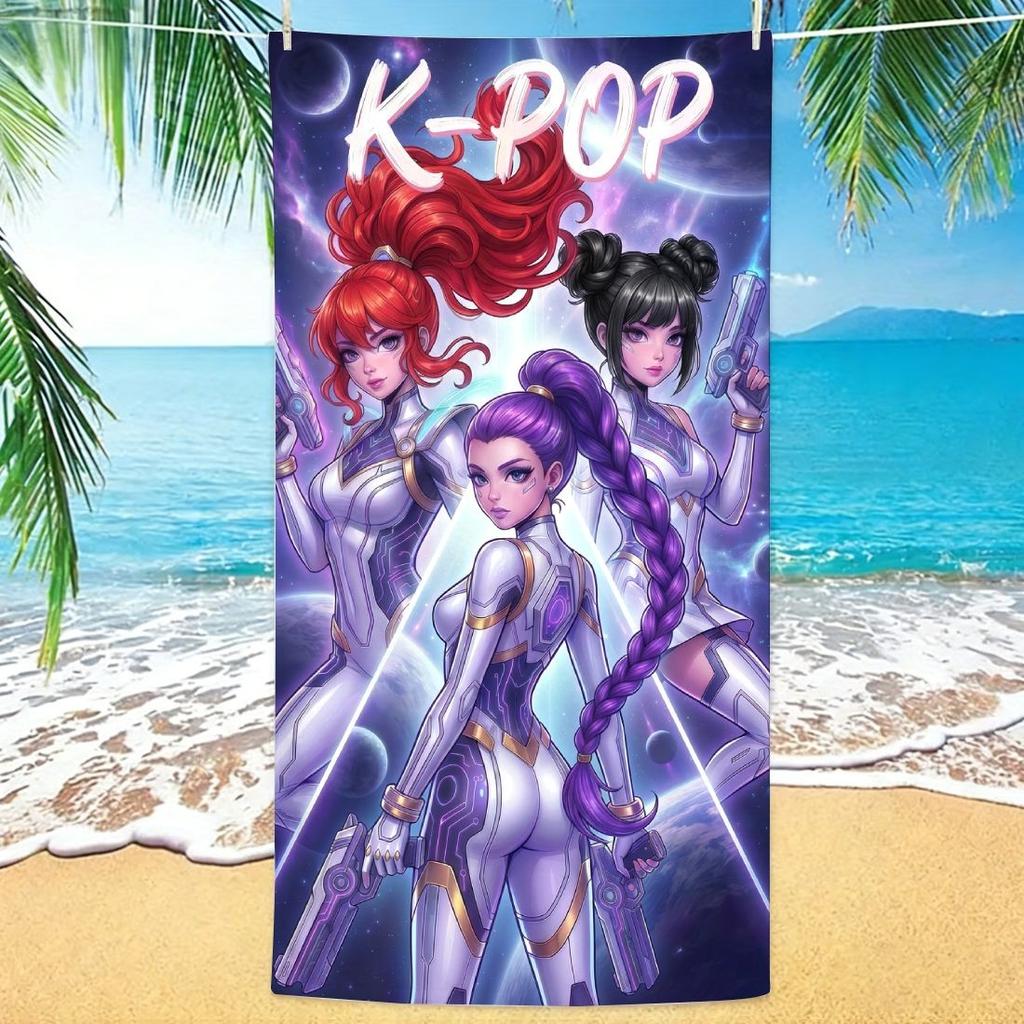 K‑POP Girl Group Design Microfiber Beach Towel, Large Quick Dry Sand Free Soft Towel for Adults, Cute Printed Beach Blanket