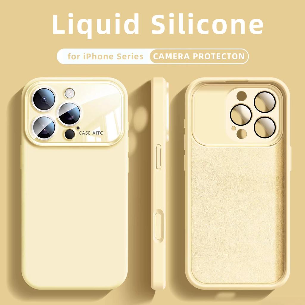 Original Liquid Silicone Phone Case For iPhone 17 16 15 14 13 Pro Max 17Pro Air Glass Large Window Camera Protection Soft Cover