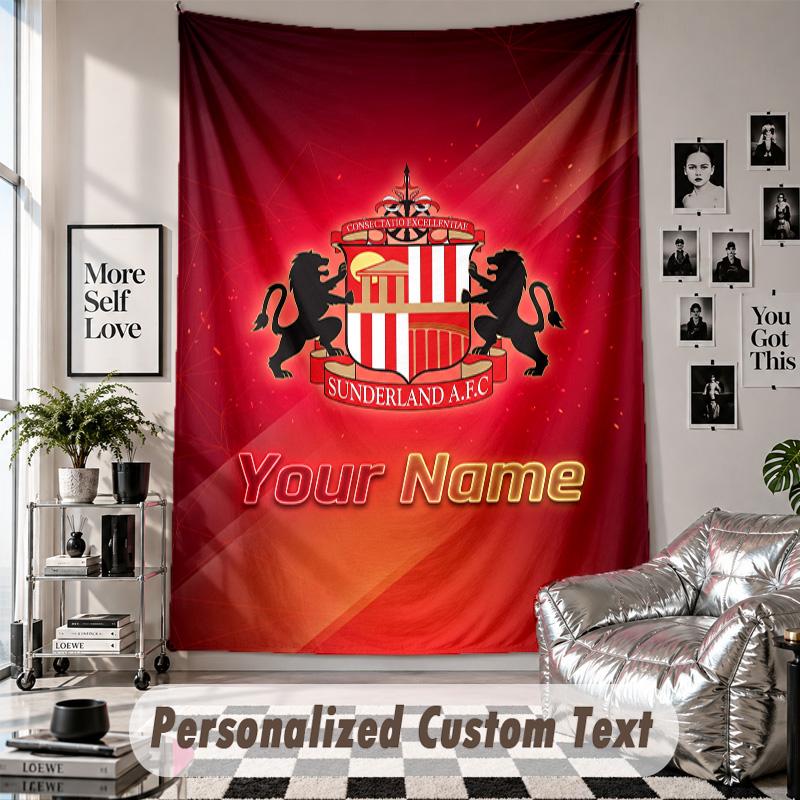 Wall Hanging Tapestry With Custom Name & Text, Sunderland FC Decorative Tapestry For Bedroom