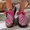 Sneakers alla Moda da Donna Autunno Nuovi Casual Quotidiani Sneakers da Donna Tela Etnica Arcobaleno Punta Tonda Stampa Multicolore Sneakers con Lacci
