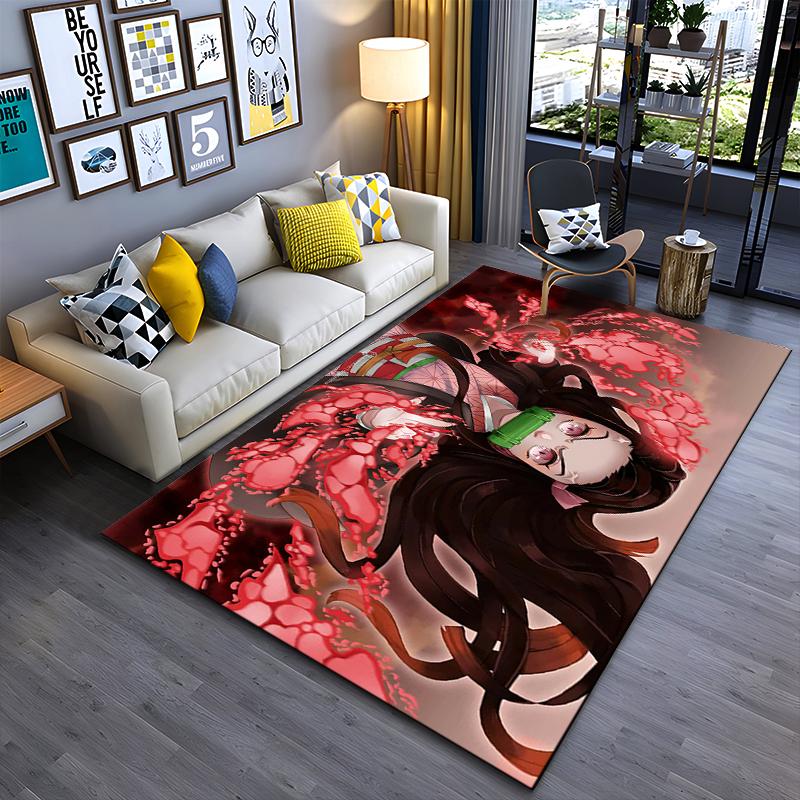 Cartoon Girl In Pink Dress with Fiery Effects. Non-slip Rug Suitable for Living Room and Bedroom Sofas.