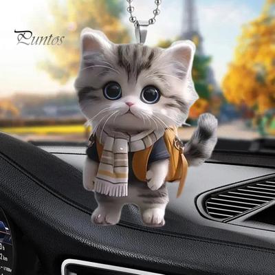 Cat Animal Pendant Hanging Ornament with Lanyard Easy To Hang Realistic Looking Adorable Animal Rearview Mirror Ornament