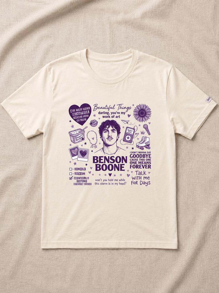 Benson Boone, Beautiful Things Songtext Grafik, Retro Pop-Sänger Fanbekleidung