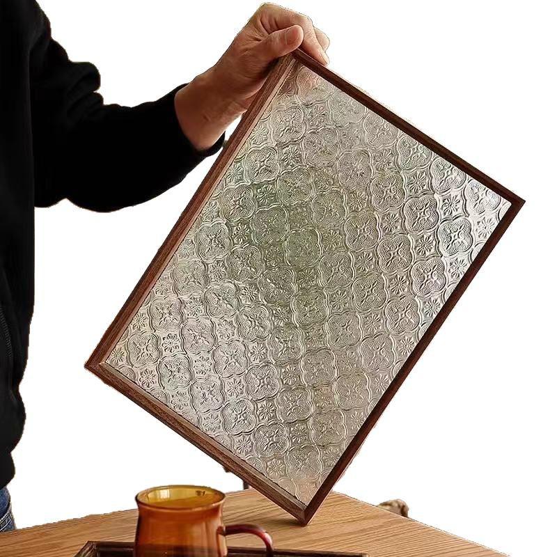 Retro Begonia Rectangular Wooden Tray for Kitchen & Dining - Dessert Plate, Teacup & Fruit Tray